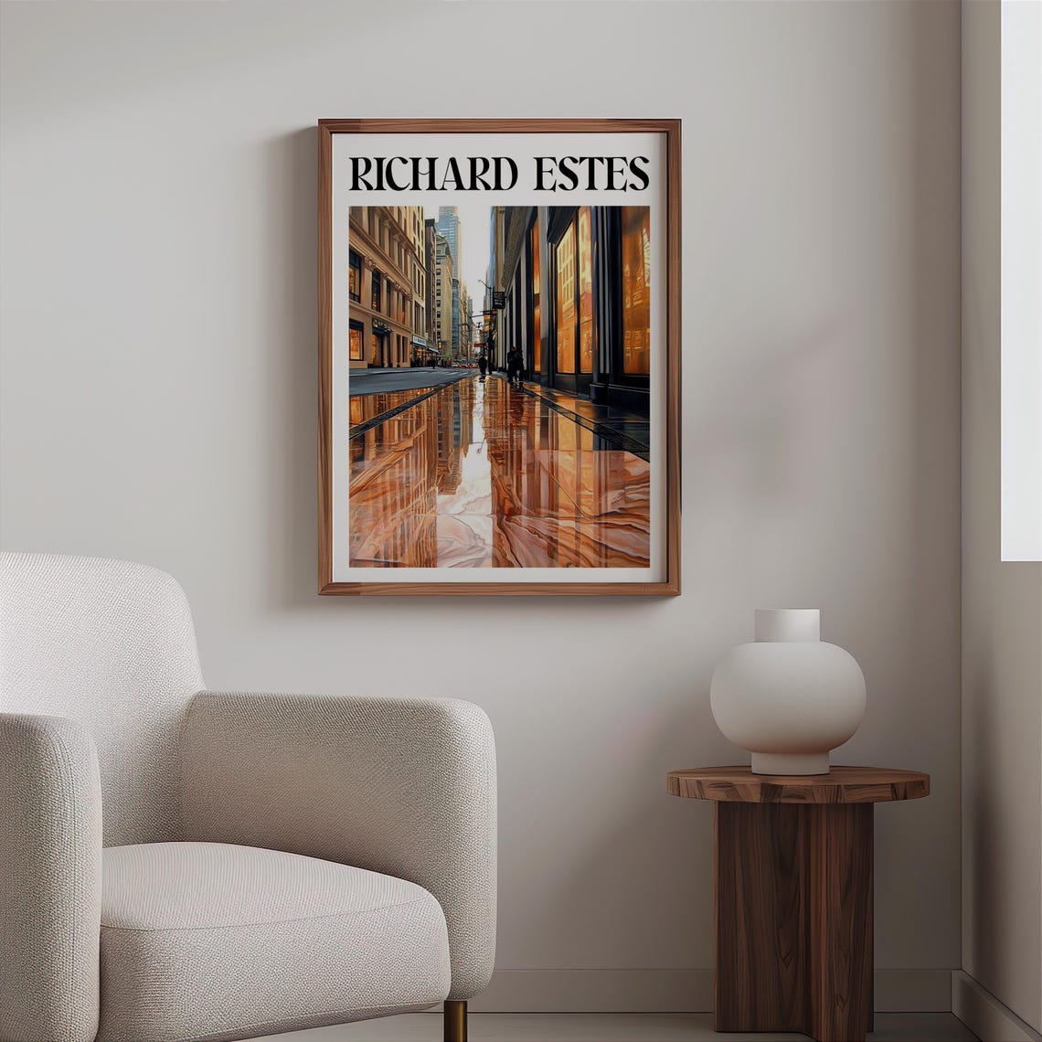 Amber Storefronts Rippled Golden Mirror Photorealism Street Art Poster - Image 2