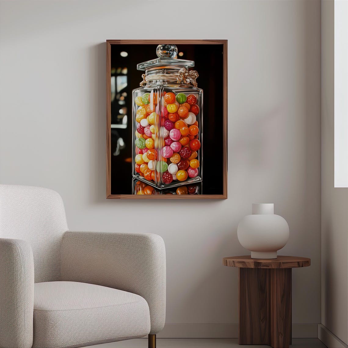 Tall Candy Jar Crystal Lid Twine Bow Gumballs Dark Elegant Poster - Image 2