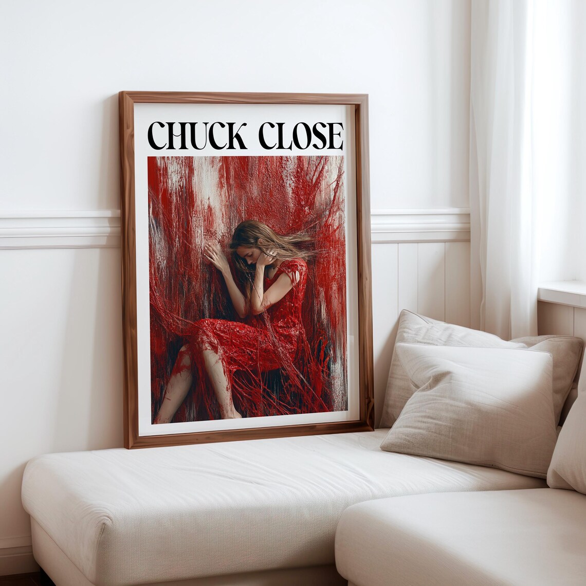Chuck Close Woman Red Dress Paint Drips Emotional Art Poster