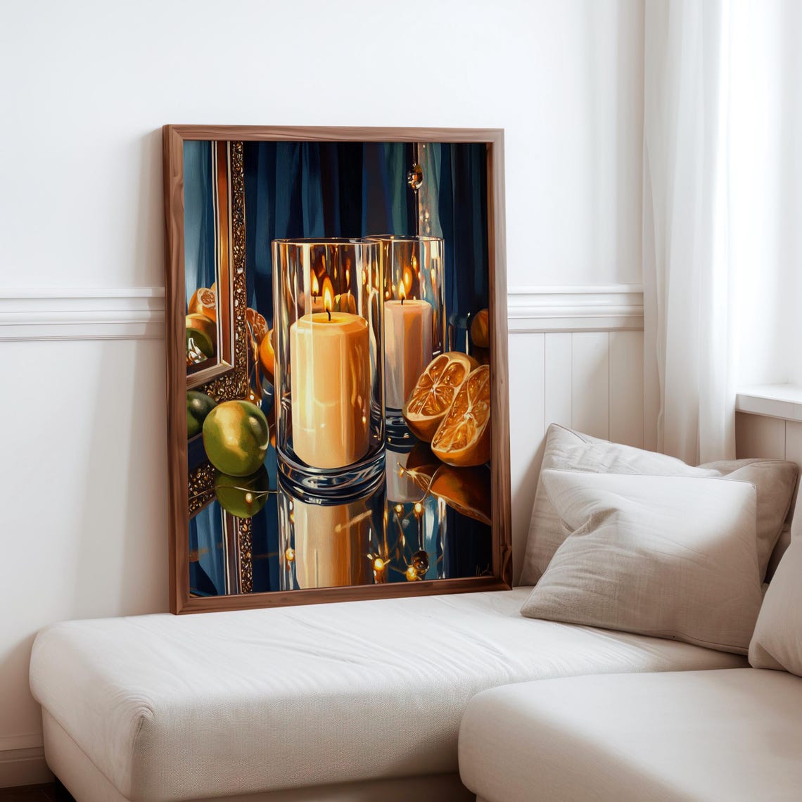 Hurricane Candles with Citrus Slices Classic Still Life Poster