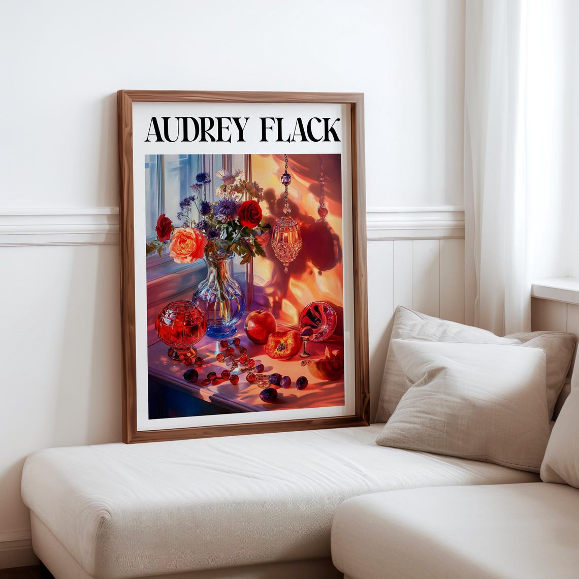Audrey Flack Inspired Sunset Still Life Roses Glass Fruit Art Poster