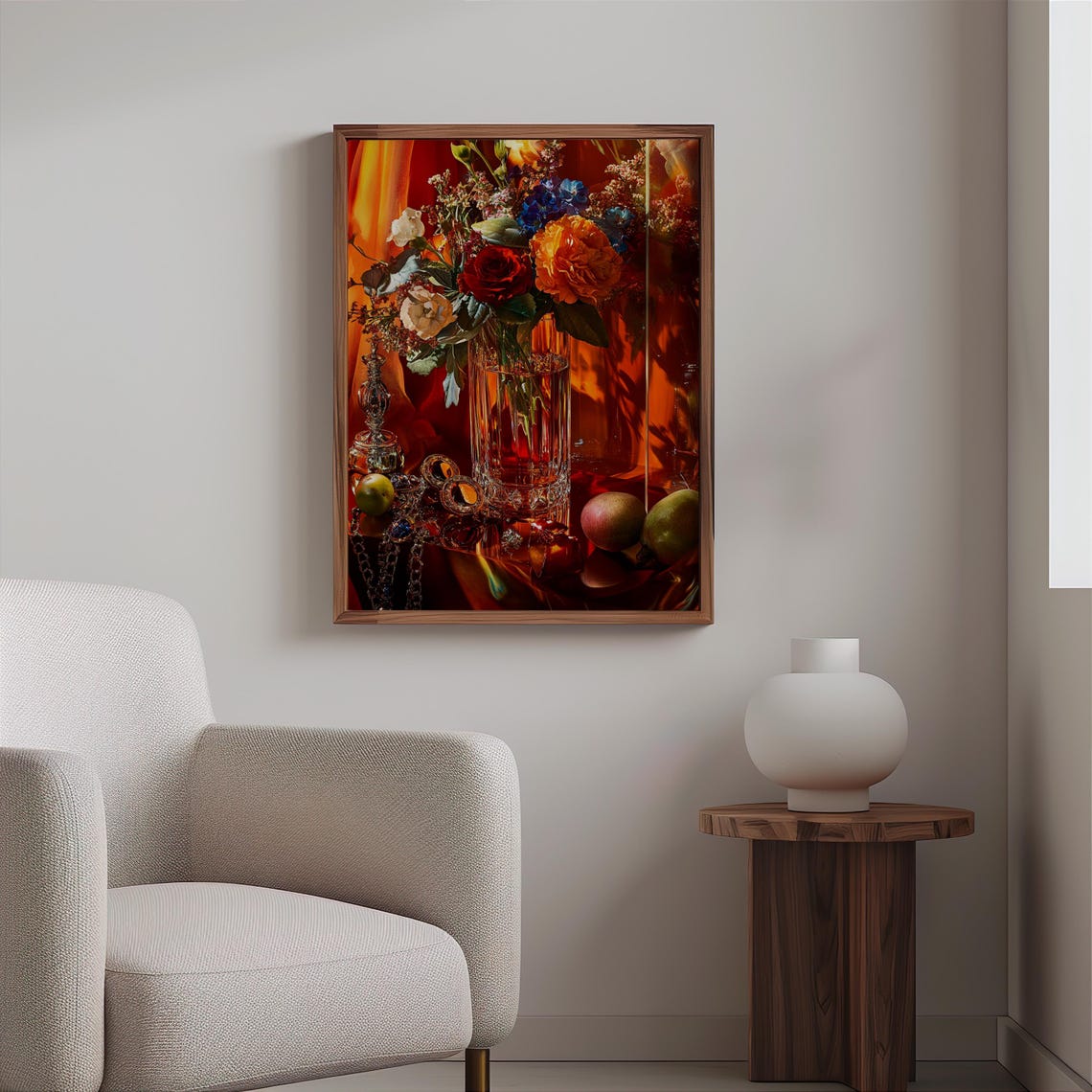 Tall Crystal Vase with Garden Bouquet and Apples Still Life Poster - Image 2