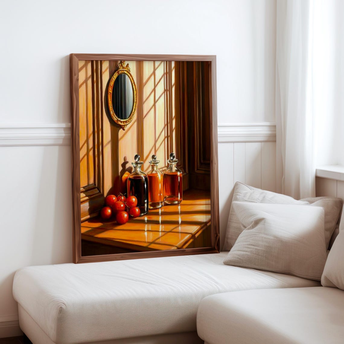 Audrey Flack Inspired Amber Decanters Cherries Golden Light Art Print