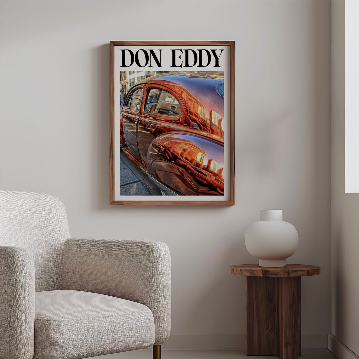 Don Eddy Style Red Classic Car Side Fender City Reflection Poster - Image 2