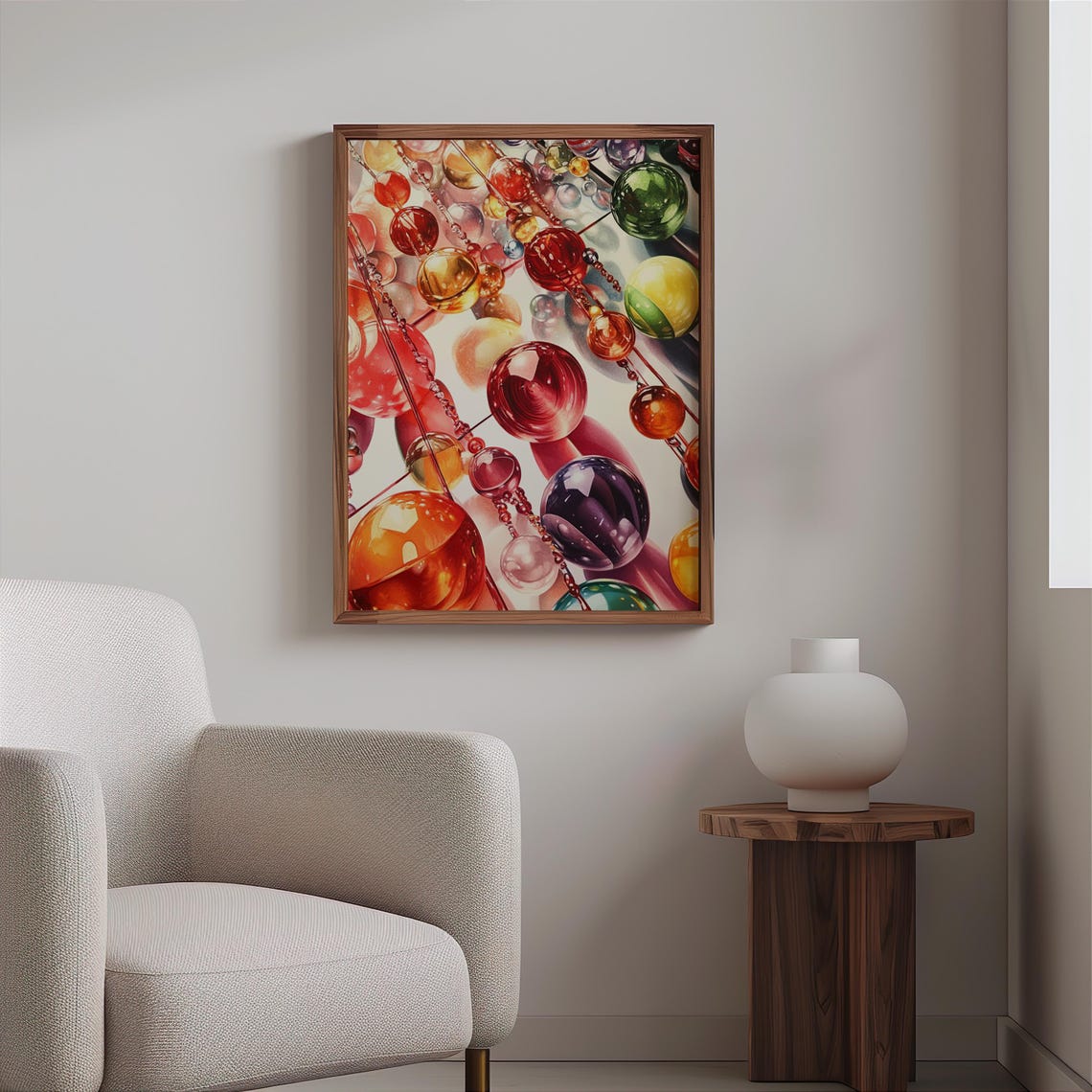 Colorful Marbles Dangling Bead Strings Warm Cream Photorealism Poster - Image 2