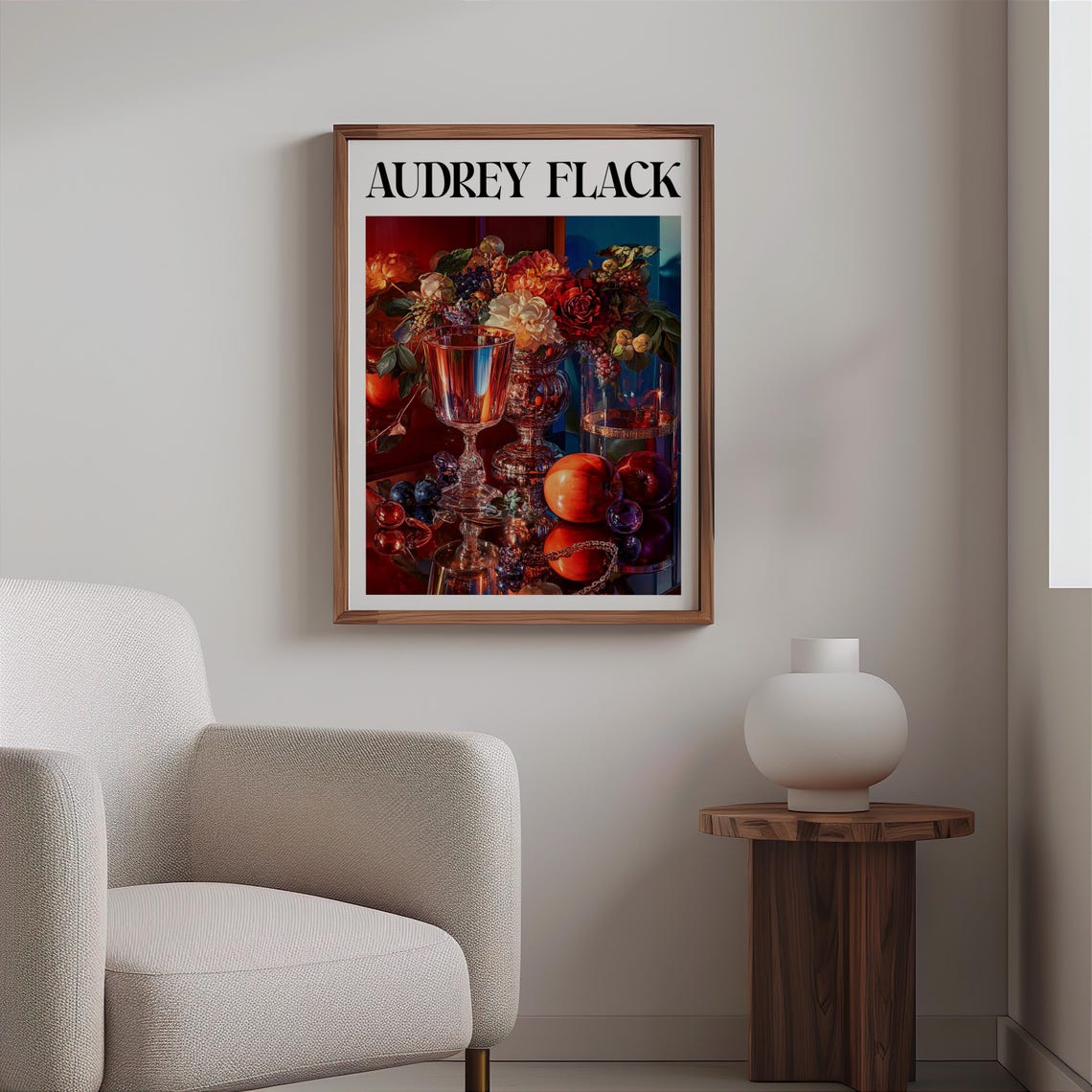 Audrey Flack Crystal Goblets Roses Peaches Red Blue Light Print - Image 2