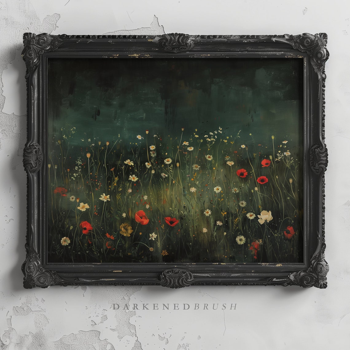 Dark Wildflower Meadow Poppies Moody Botanical Night Art Poster