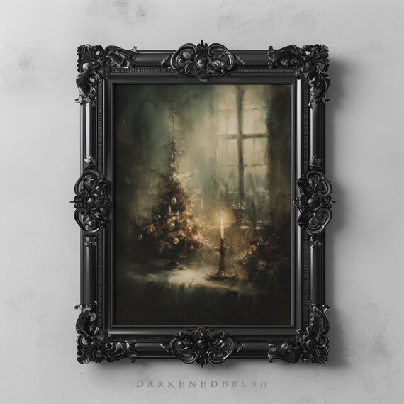 Victorian Candle in Frosted Window by Christmas Tree Gothic Poster