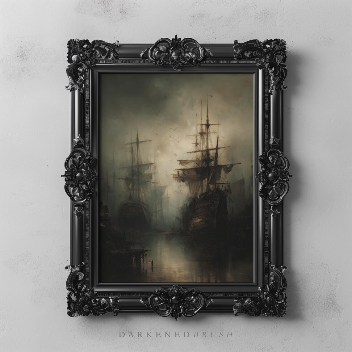 Ghostly Ships Floating In Dense Fog, Gothic Maritime