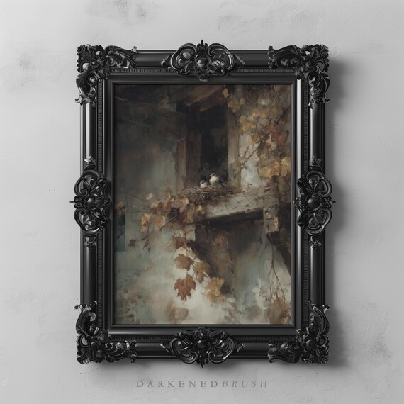 Dark Academia Birds Balcony Wall Art Gothic Ivy Architecture Victorian Haunted Rustic Window Decor For Romantic Vintage