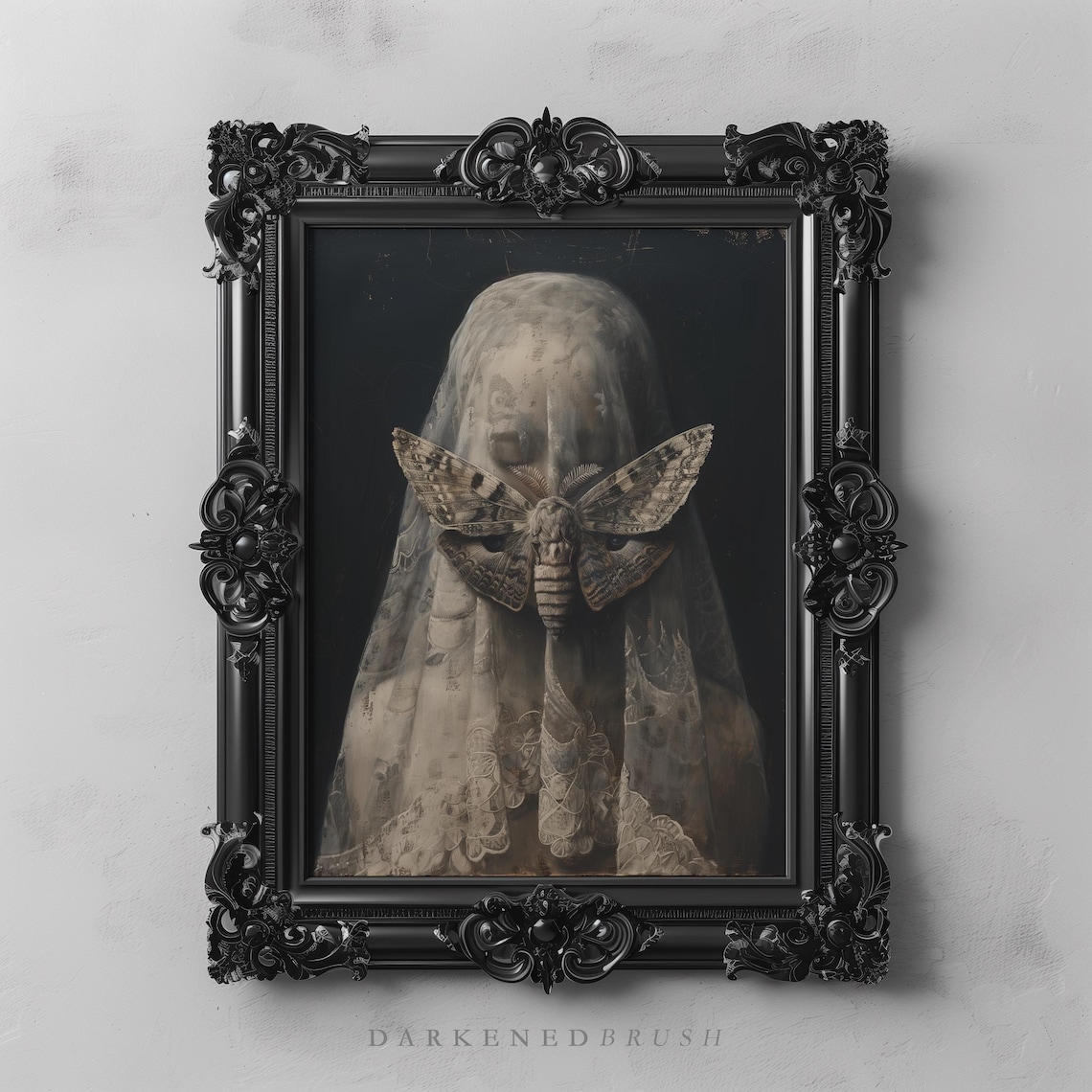Veiled Woman Moth Gothic Occult Art Print