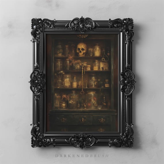 Gothic Apothecary Wall Art Print Dark Academia Skull Decor Witchcore Cabinet Vintage Herbarium Witchcraft Oddities