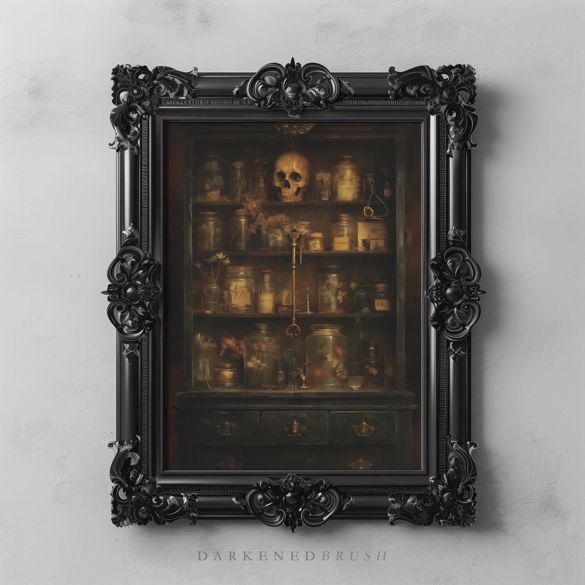 Gothic Apothecary Wall Art Print Dark Academia Skull Decor Witchcore Cabinet Vintage Herbarium Witchcraft Oddities