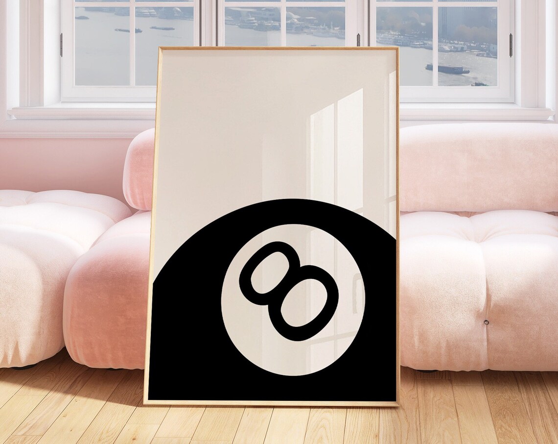 Magic Eight Ball Minimalist Black White Retro Style Wall Art - Image 3