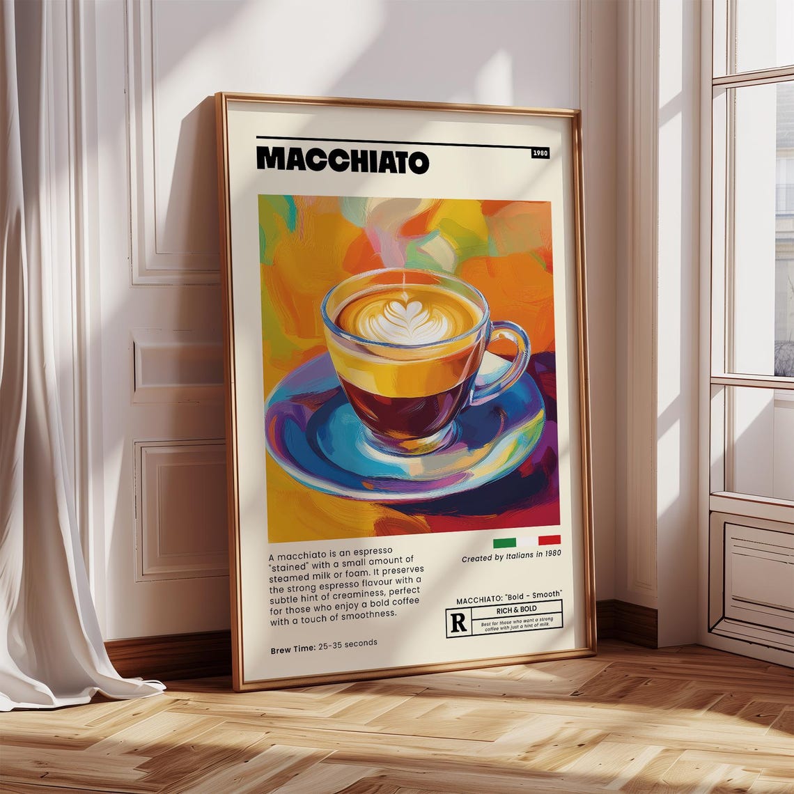 Italian Macchiato Coffee Drink 1980 Colorful Abstract Kitchen Poster
