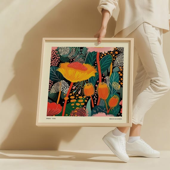 Bold Floral Wall Art Kusama Inspired Vibrant Square Print For Modern Living Room Or Bedroom Decor Bathroom Colorful Poster