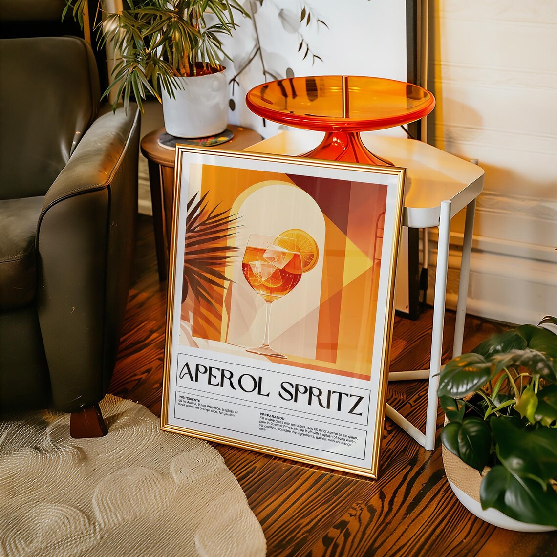 Aperol Spritz Cocktail Recipe Orange Art Deco Kitchen Bar Art Print - Image 2