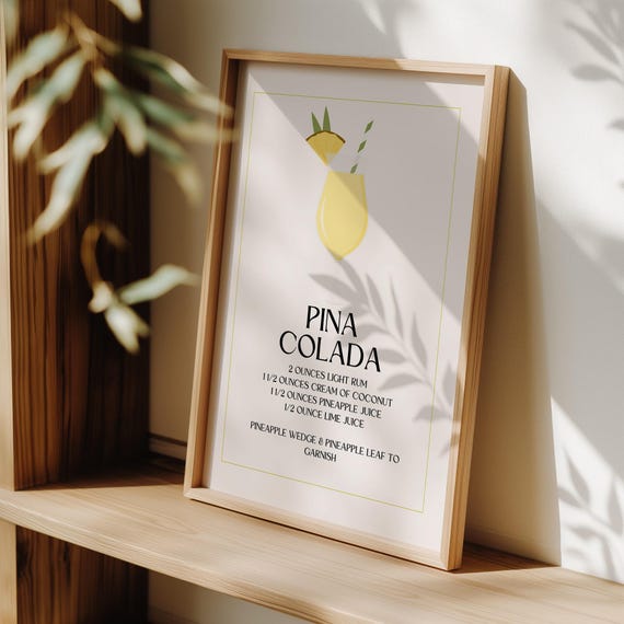 Wall Pictures For Kitchens Pina Colada Cocktail Art Print Retro Tropical Drink Recipe Poster Colorful Bar Wall Decor