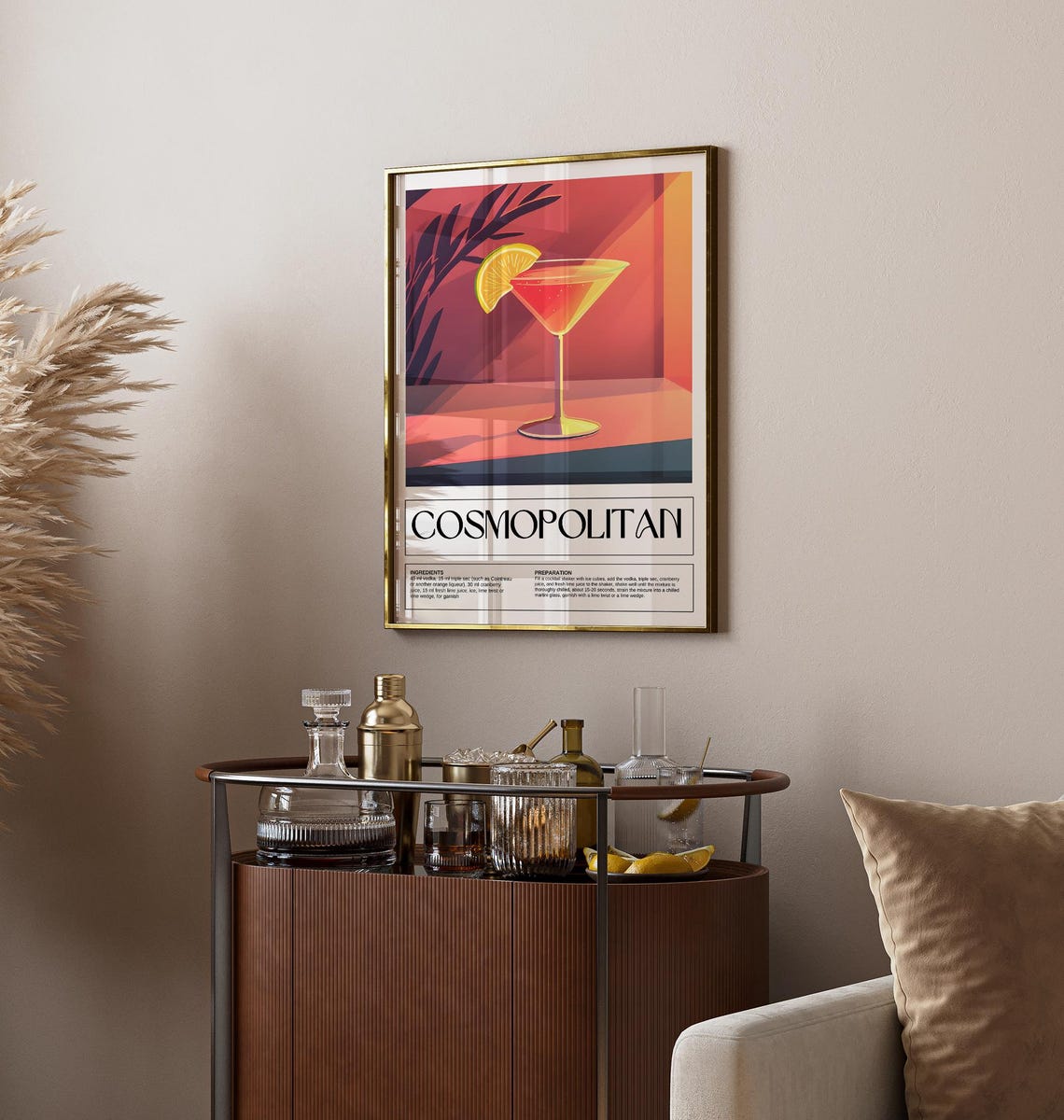 Cosmopolitan Cocktail Recipe Poster Retro Bar Art Bold Citrus Design - Image 3