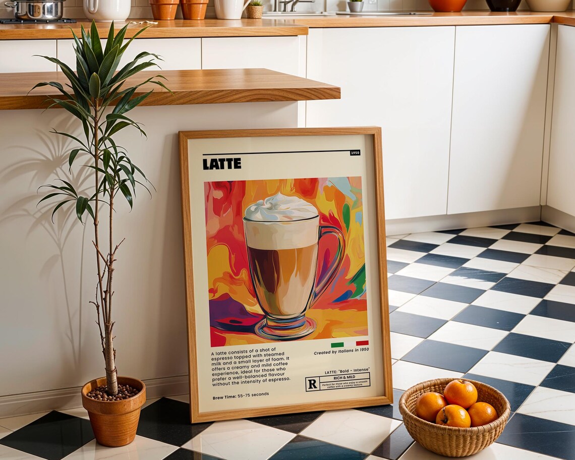 Italian Latte Coffee Drink 1950 Colorful Abstract Kitchen Poster - Image 4