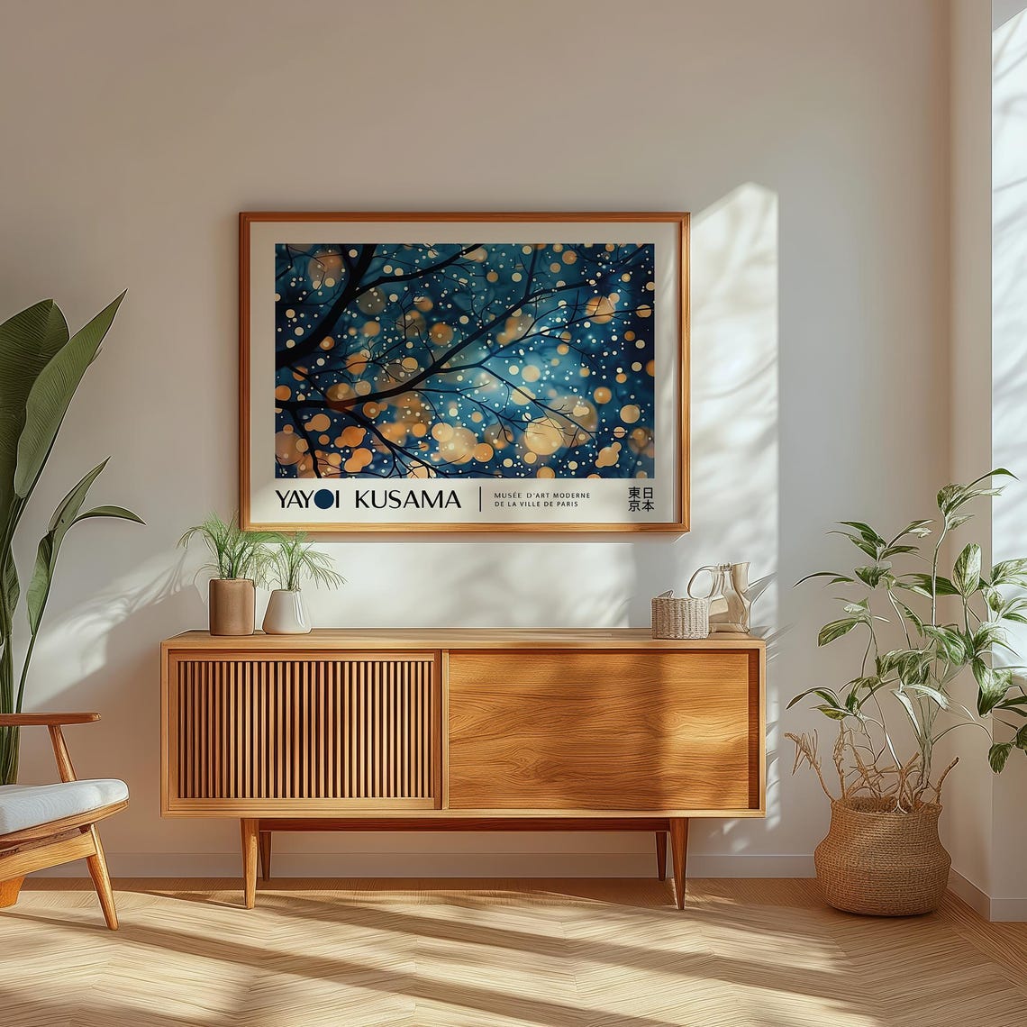 Yayoi Kusama Midnight Blue Branches Glowing Dots Nature Style Poster - Image 2
