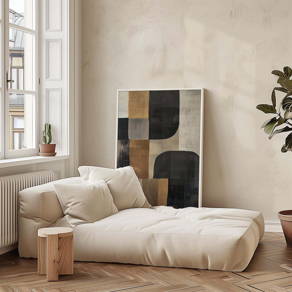 Geometric Gold Black Beige Blocks Modern Abstract Style Poster - Image 3