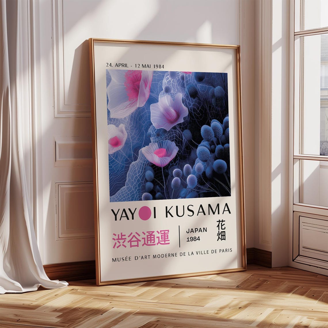 Yayoi Kusama 1984 Blue Floral Art Exhibition Paris Museum Poster