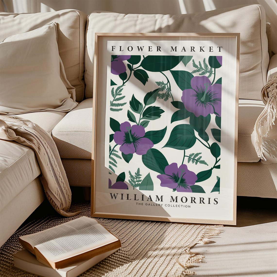 William Morris Flower Market Purple Hibiscus Leaf Pattern Poster - Image 4