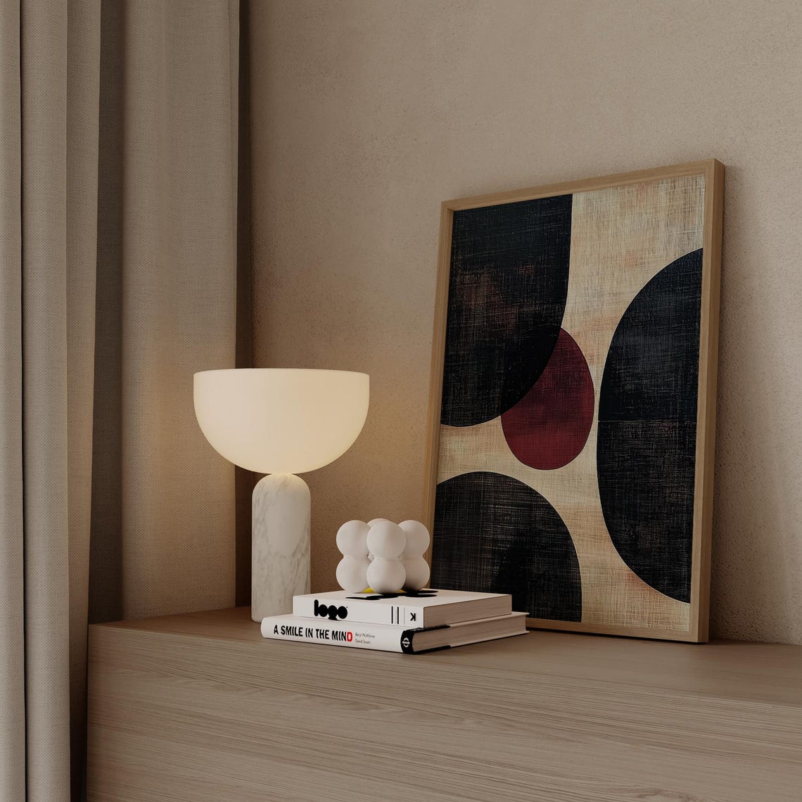 Modern Dark Arches Burgundy Circle Beige Textured Abstract Poster - Image 2