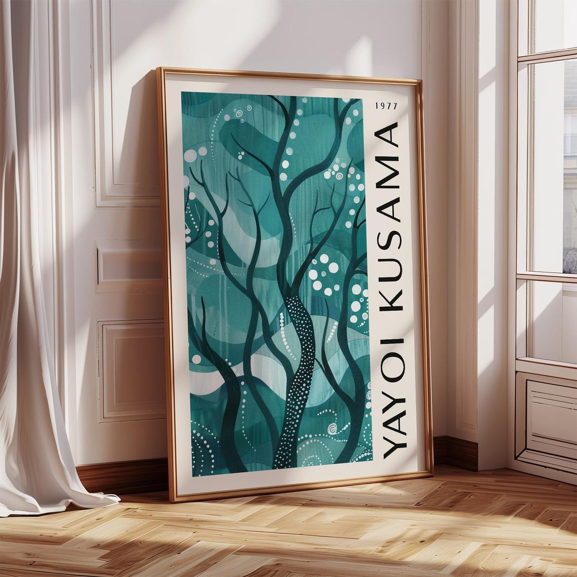 Yayoi Kusama 1977 Teal Tree Silhouette Polka Dot Gallery Poster