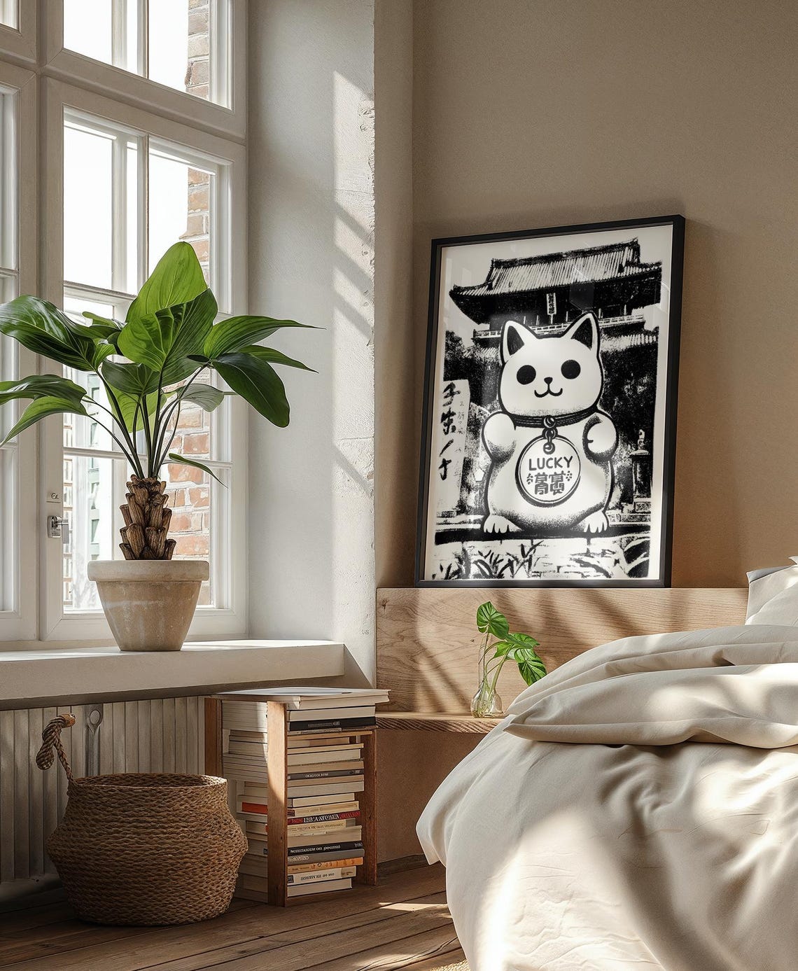 Lucky Cat Art Print Black And White Maneki Neko Fortune Gift For Girls Girls Room Poster Positive Wall Art For Teen Bedroom - Image 2