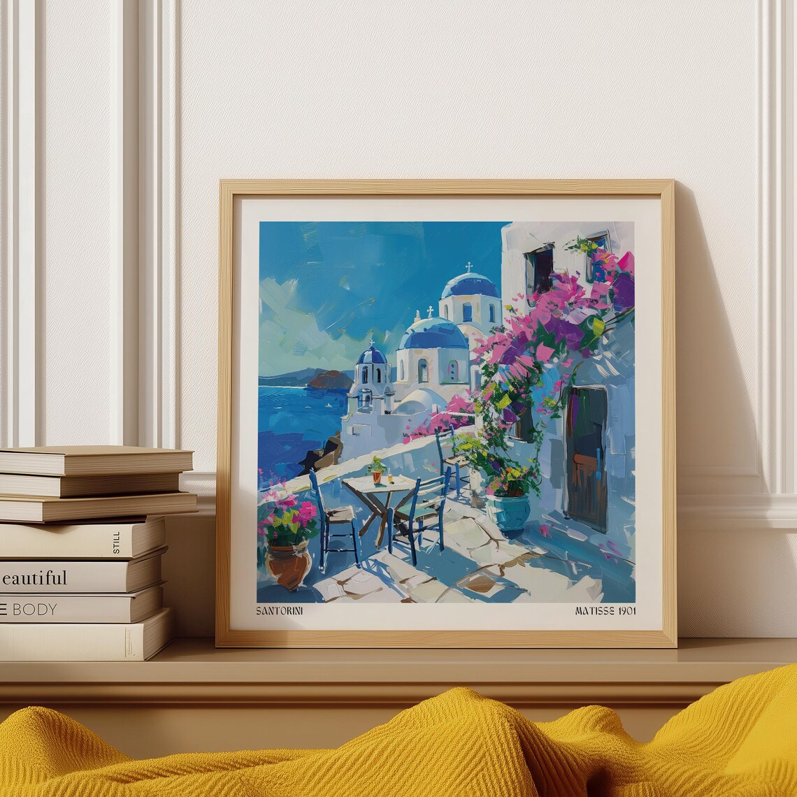 Santorini Matisse Art Print, Greek Island Coastal