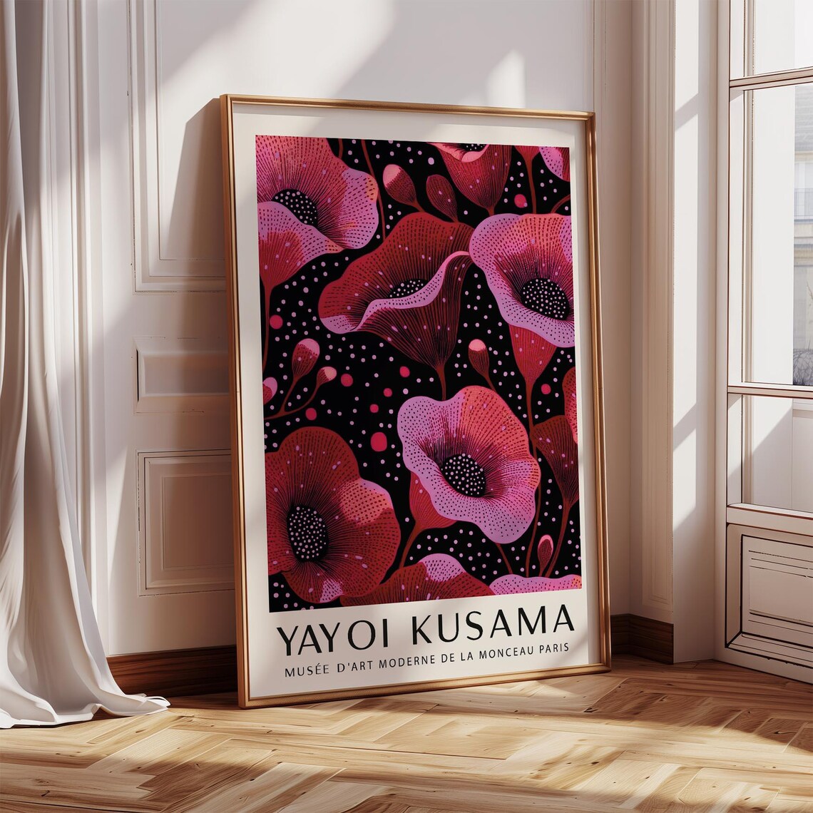 Yayoi Kusama Red Pink Poppies Black Dotted Floral Paris Art Poster