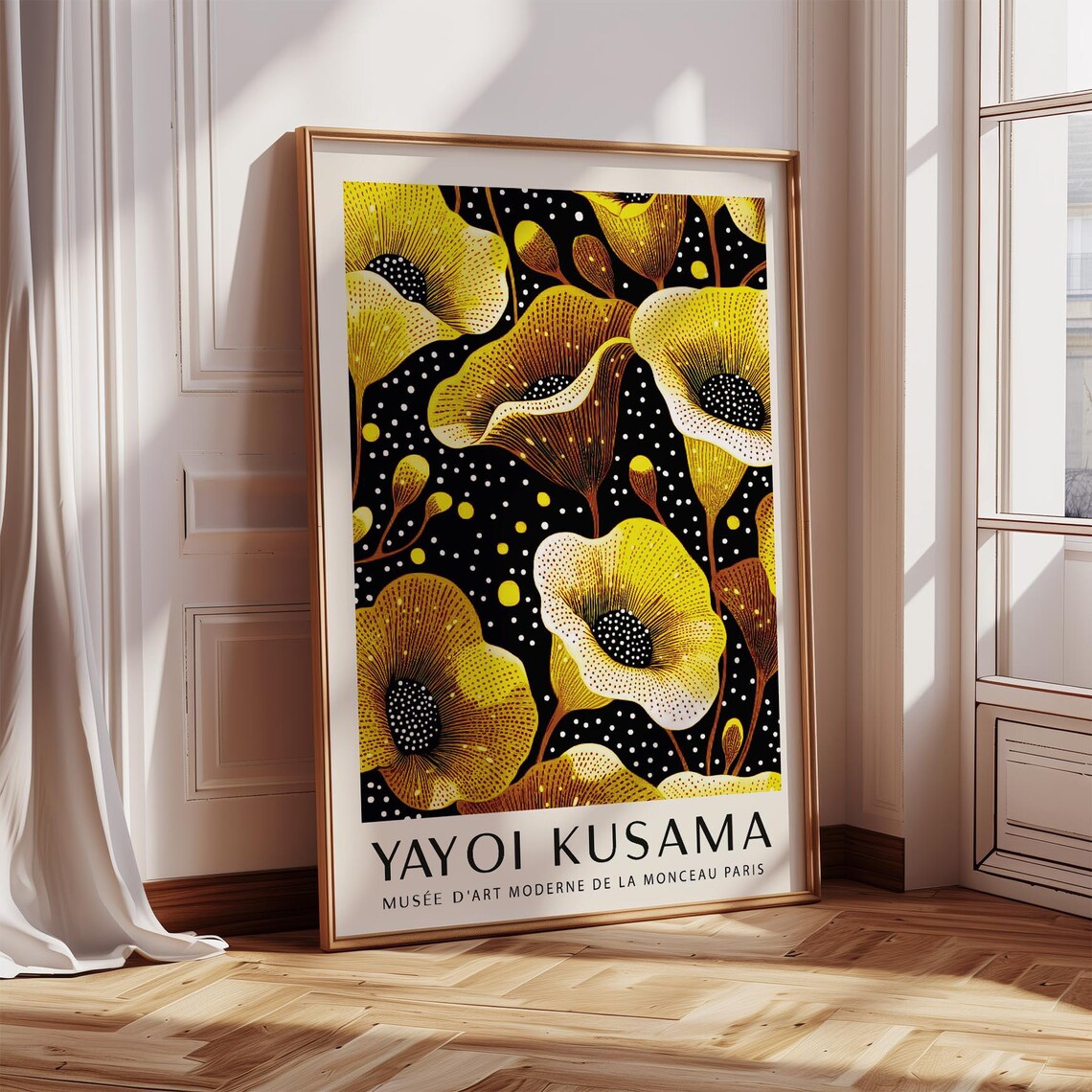 Yayoi Kusama Golden Poppy Night Black Floral Exhibition Poster