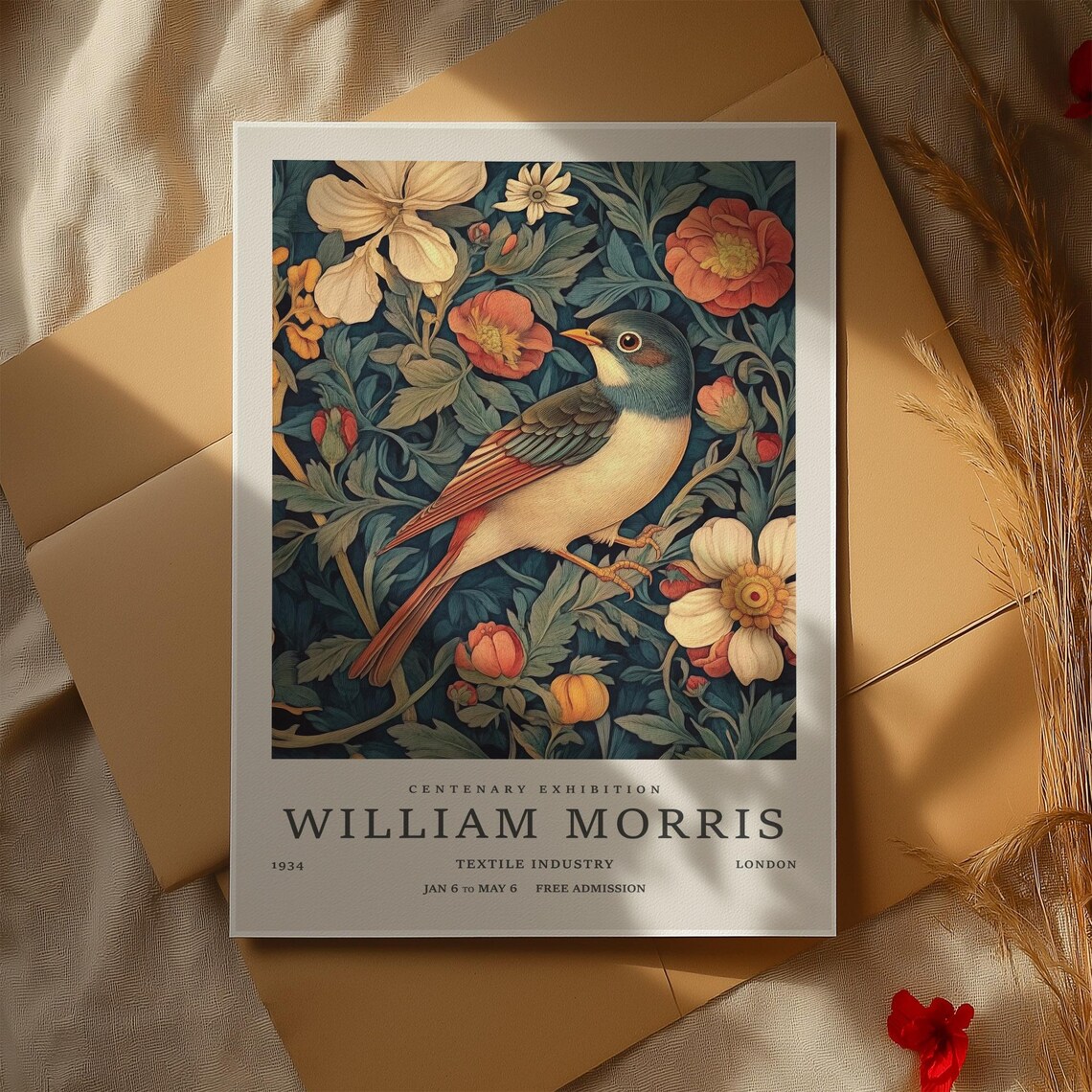 Colorful Bird Among Flowers William Morris Exhibition Poster - Image 3