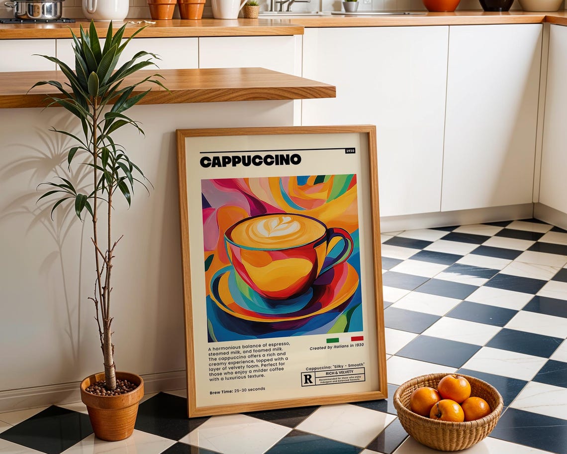 Italian Cappuccino Coffee Drink 1930 Colorful Abstract Kitchen Poster - Image 4