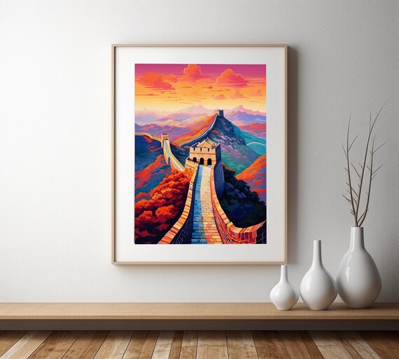 Great Wall of China Sunset Travel Landmark Art Wall Decor Poster