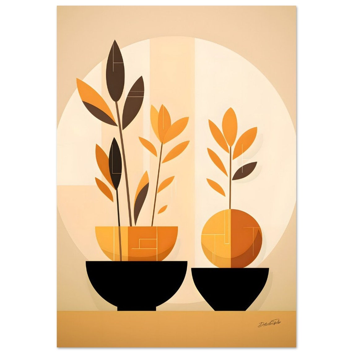 Autumn Orange Leafy Branches Black Bowls Abstract Wall Decor Poster - Image 3