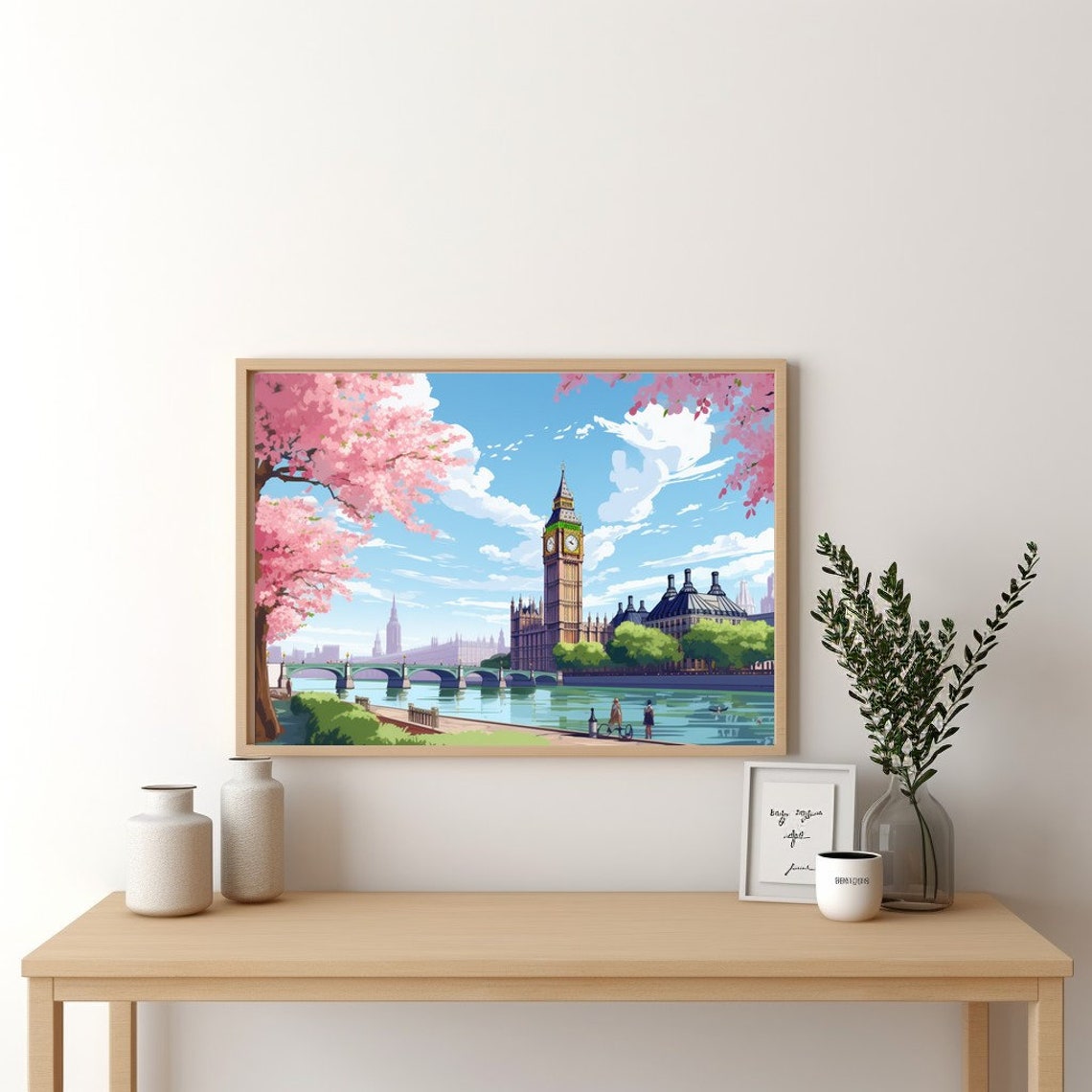 London Big Ben Thames Cherry Blossom Travel Art Wall Decor Poster - Image 4