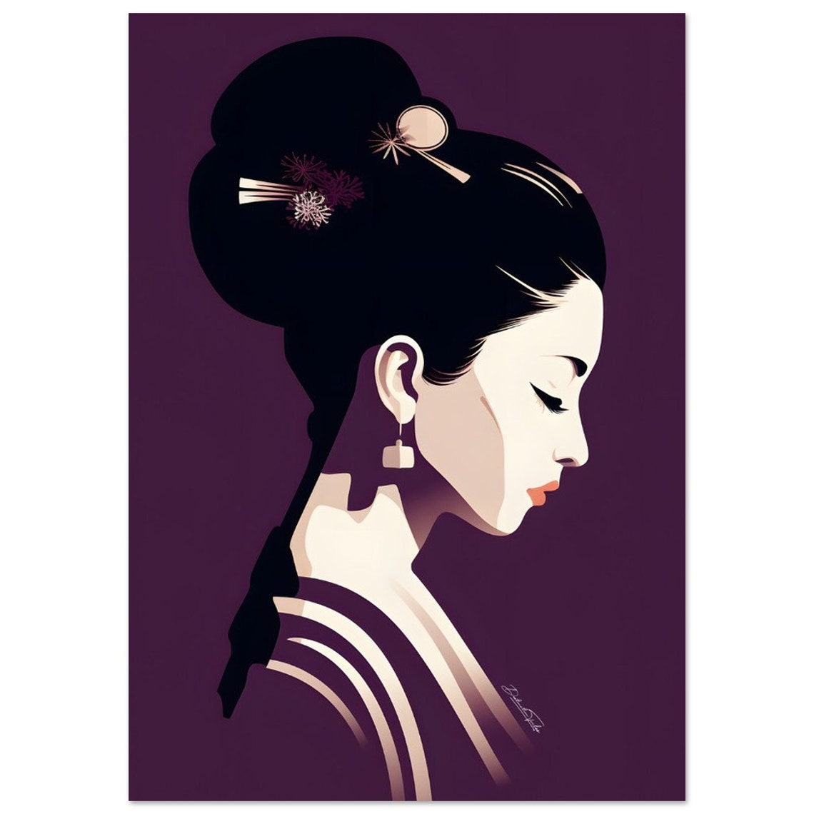 Minimalist Geisha Profile Purple Elegant Japanese Art Poster - Image 3