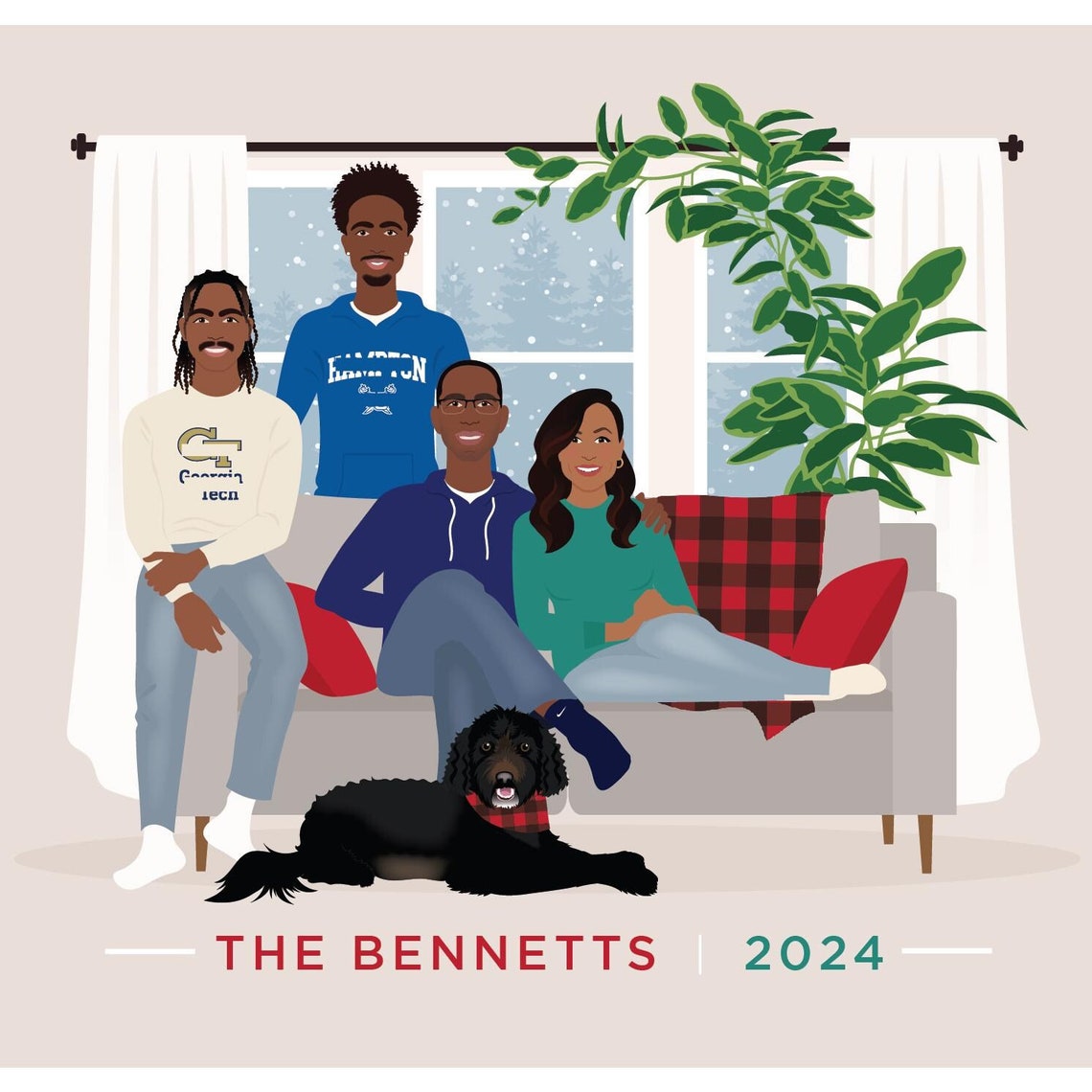 Personalized Family Couch Illustration With Dog Custom 2024 Poster