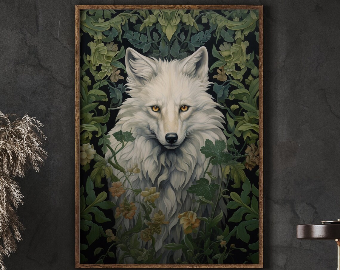 William Morris Inspired White Wolf Art Print