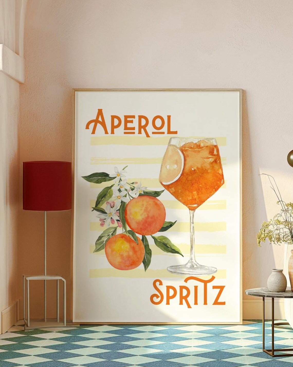 Aperol Spritz Cocktail Watercolor Orange Citrus Bar Cart Poster - Image 4