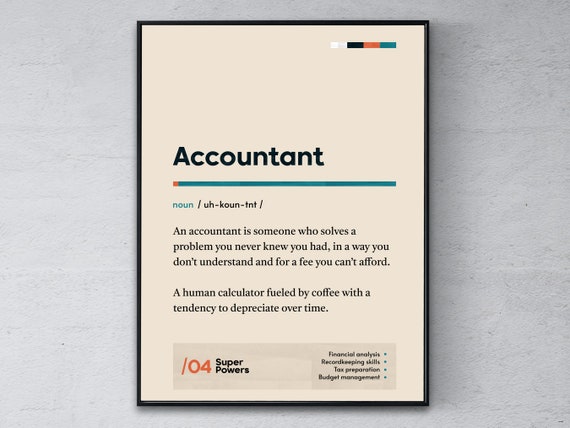 Accountant Definition Poster Auditor Graduation Print Bookkeeper Coworker Wall Art Funny Modern Office Gift
