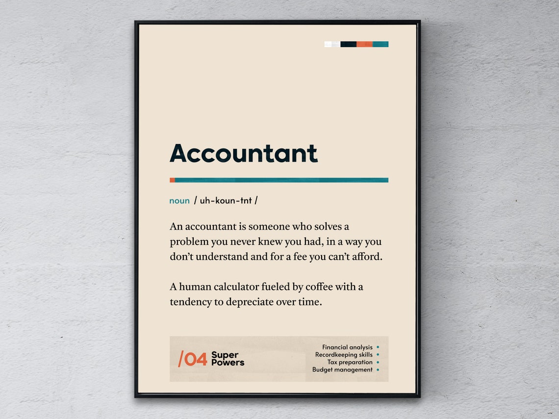Funny Accountant Definition Teal Dictionary Style Office Poster