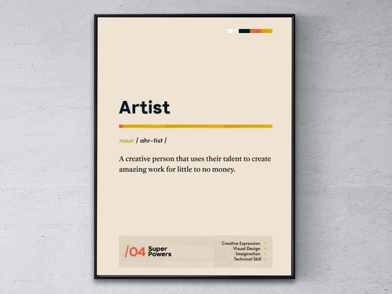 Artist Definition Poster Painter Graduation Print Funny Modern Office Gift Musician Coworker Wall Art