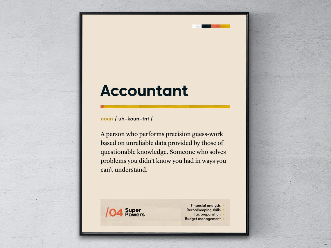 Accountant Definition Poster Bookkeeper Graduation Print Funny Modern Office Gift Auditor Coworker Wall Art