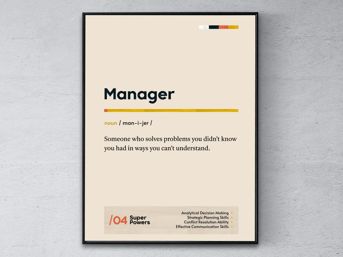 Manager Definition Cream Minimalist Dictionary Style Office Poster
