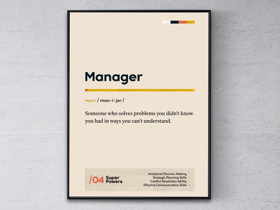 Manager Definition Poster Director Coworker Wall Art Funny Modern Office Gift Supervisor Graduation Print