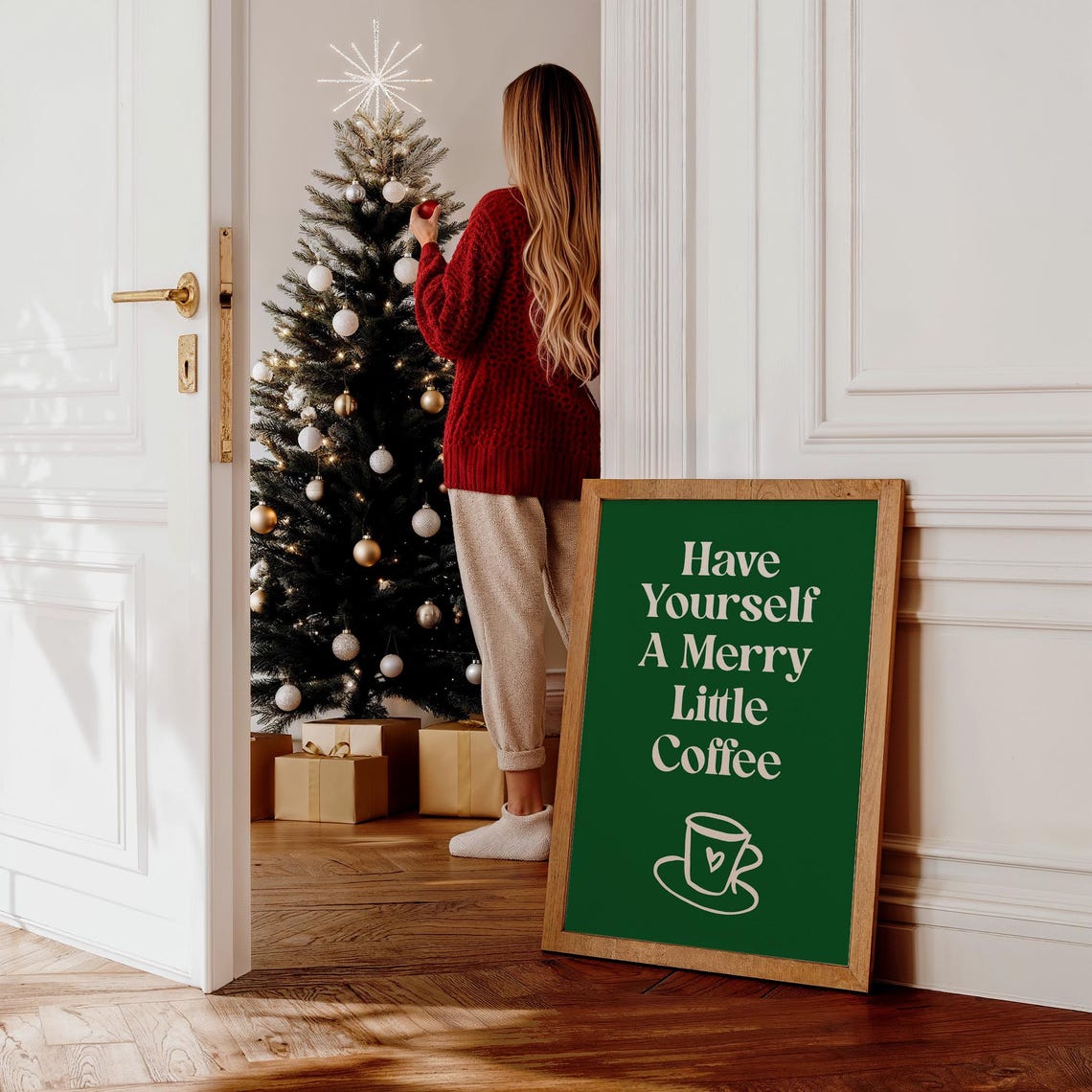 Have Yourself A Merry Little Coffee Green Typography Kitchen Poster - Image 3